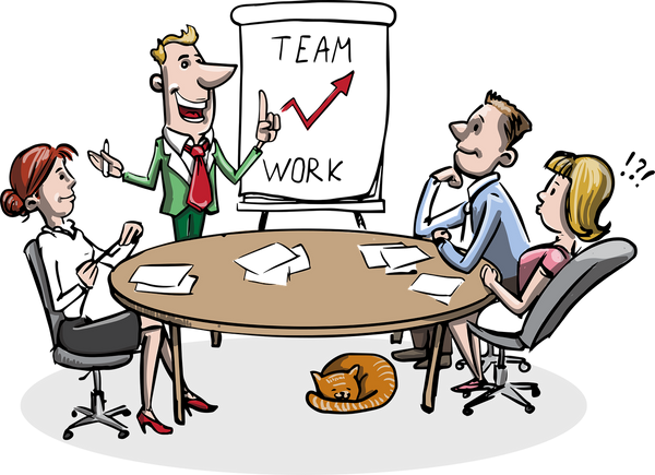 A cartoon image of a business meeting