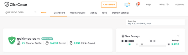 Kimco’s dashboard result after installing ClickCease software