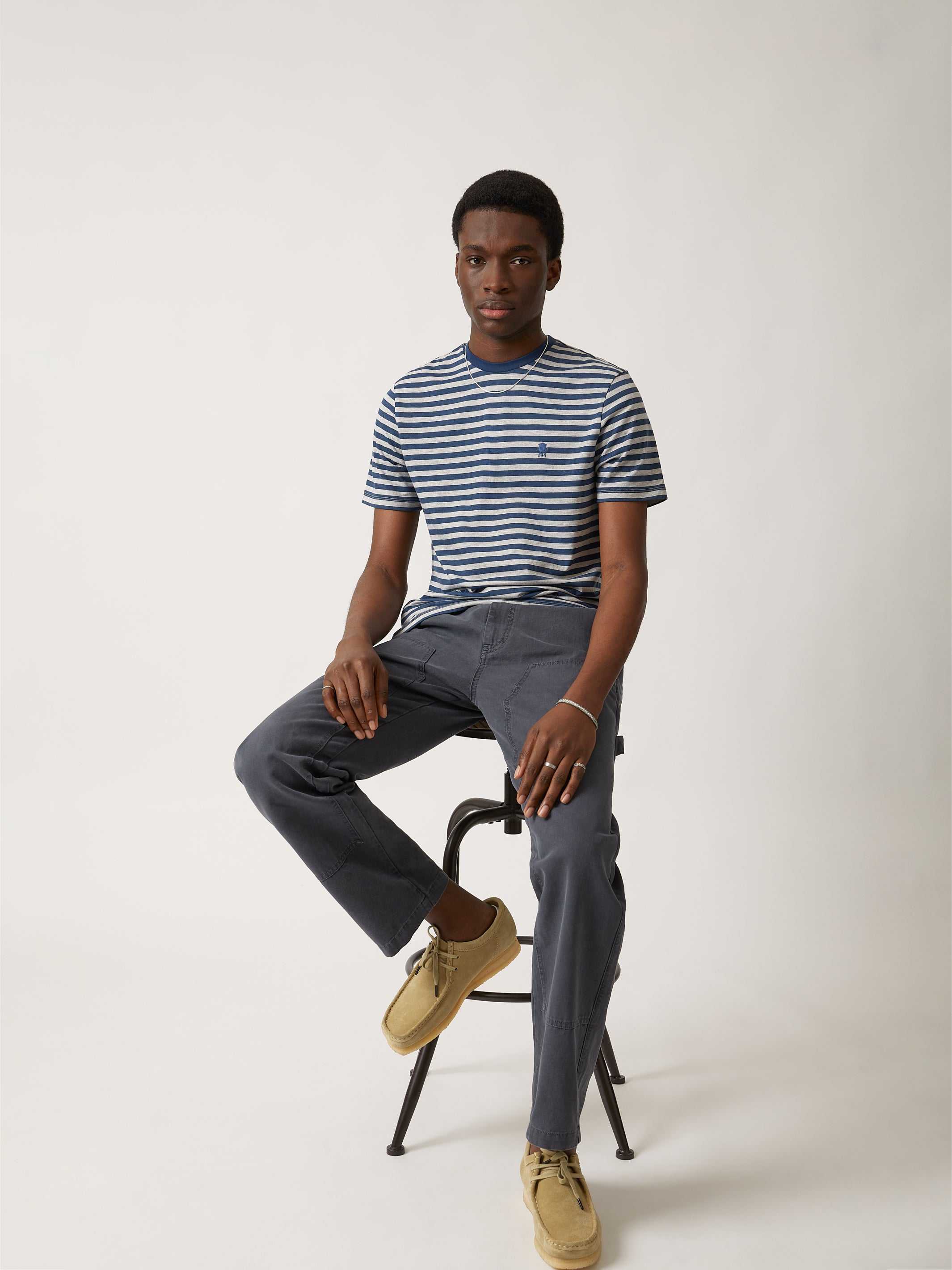 Men's Brooklyn Striped Water Tower T-shirt in Grey Melange