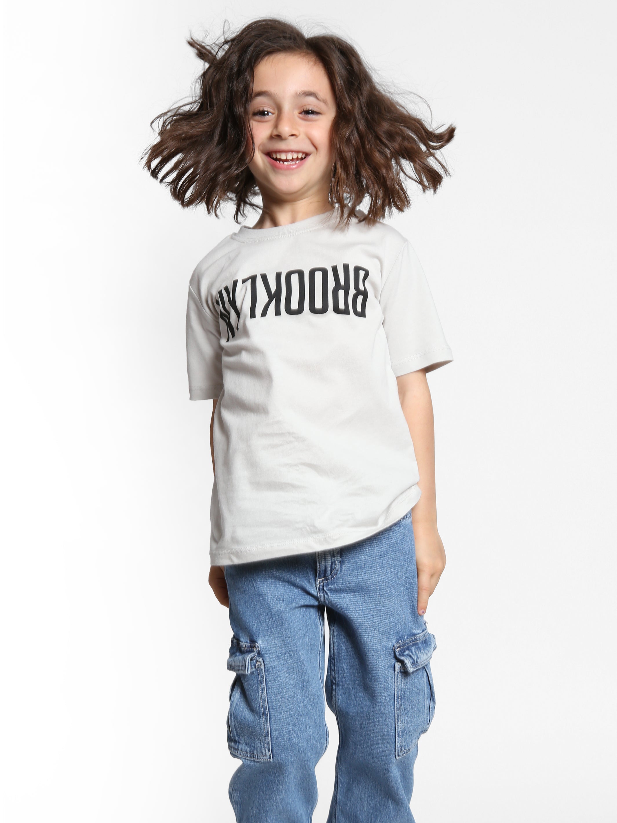 Girl's Reversed Brooklyn T-Shirt in Silver Birch