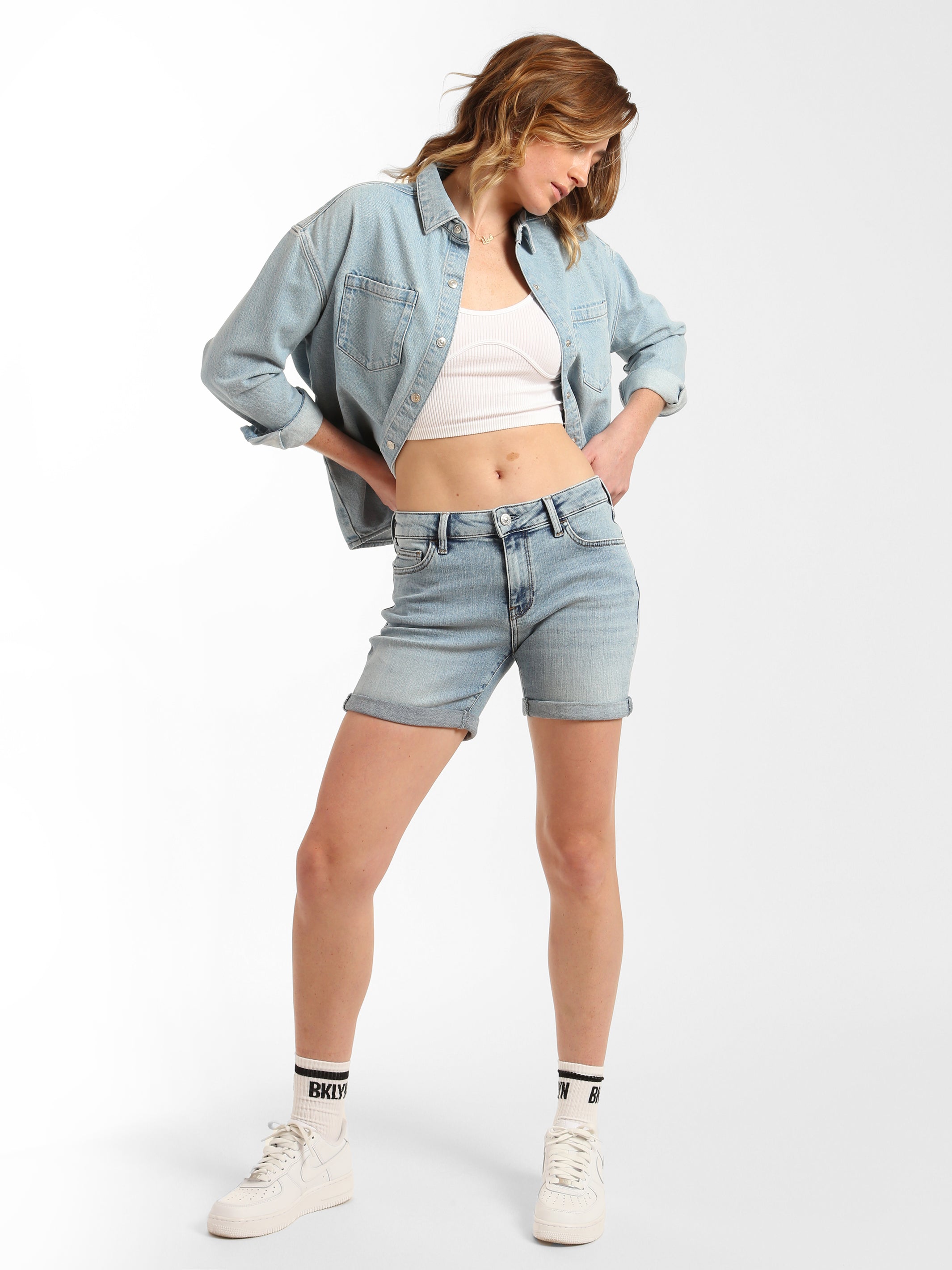 Crown Boyfriend Shorts in Light Brushed Denim