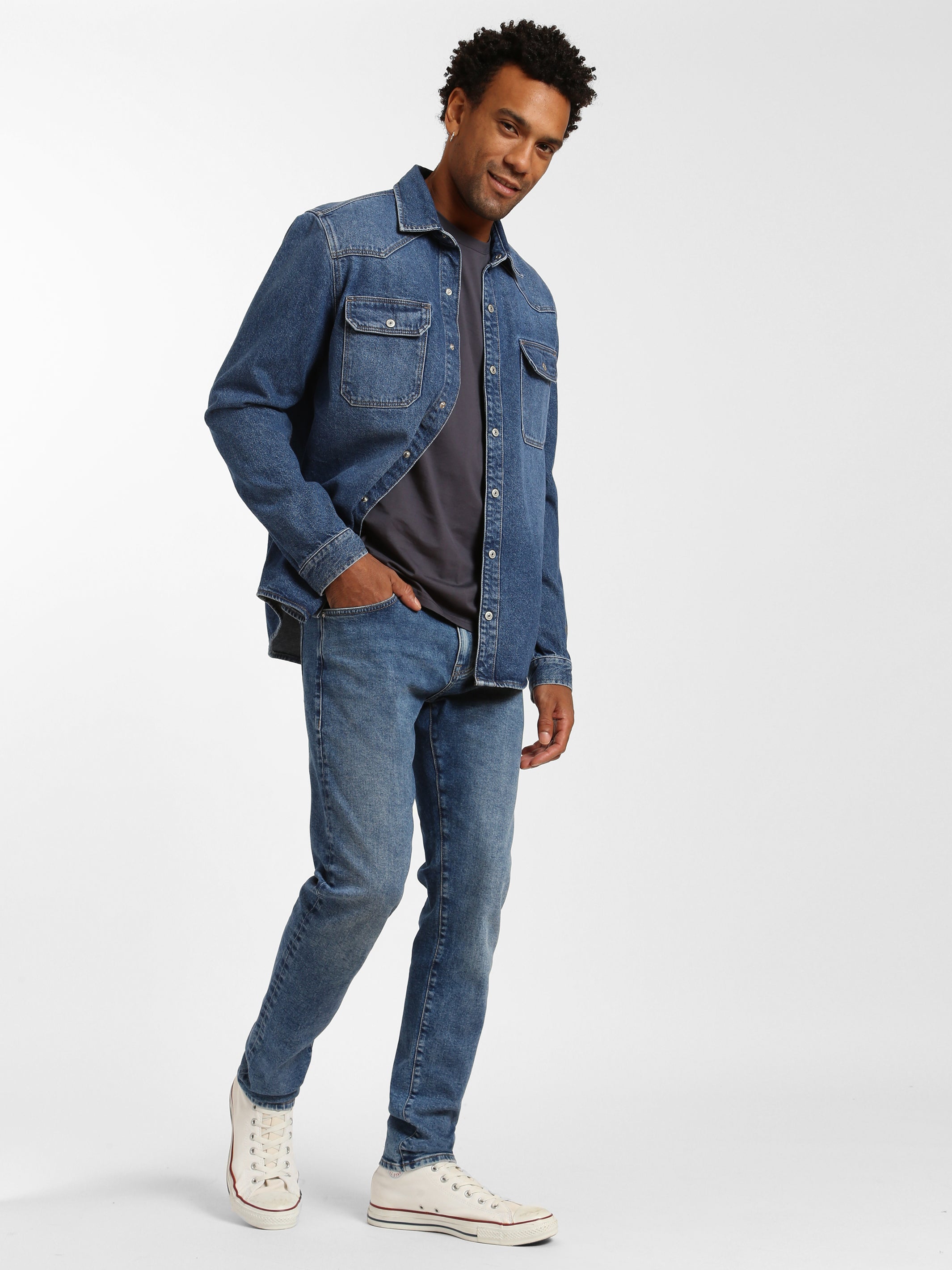 Franklin Athletic Fit Jeans in Dark Distressed Denim