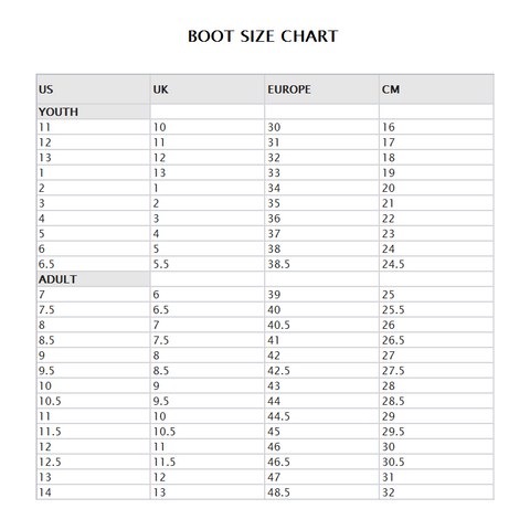 Size Charts – Soccer Locker