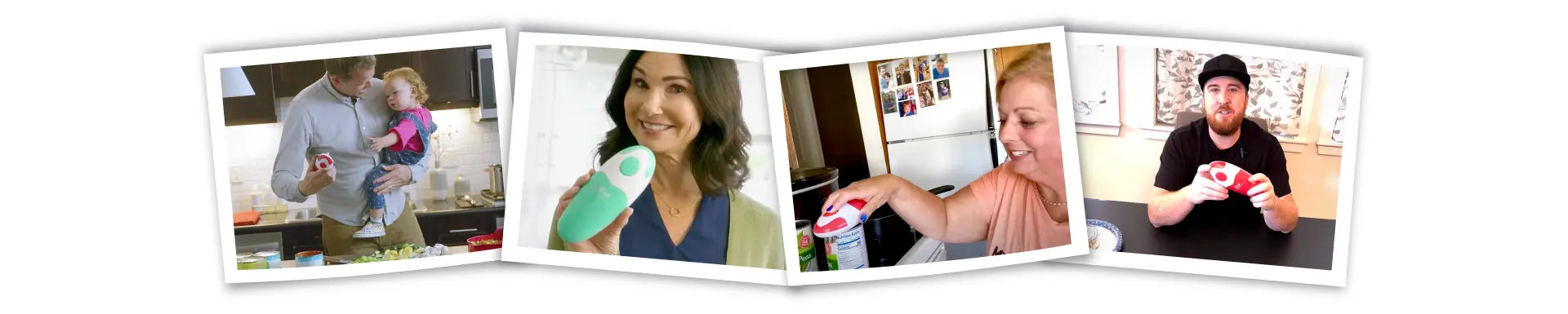 A collage of four images showing people engaging in various cooking activities, holding kitchen tools and ingredients in vibrant settings.