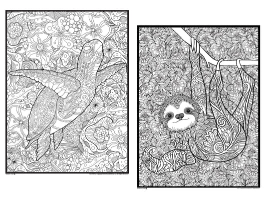 Set of 2 Giant Coloring Posters - Turtle and Dolphin Wall Coloring Poster  for Kids & Adults 
