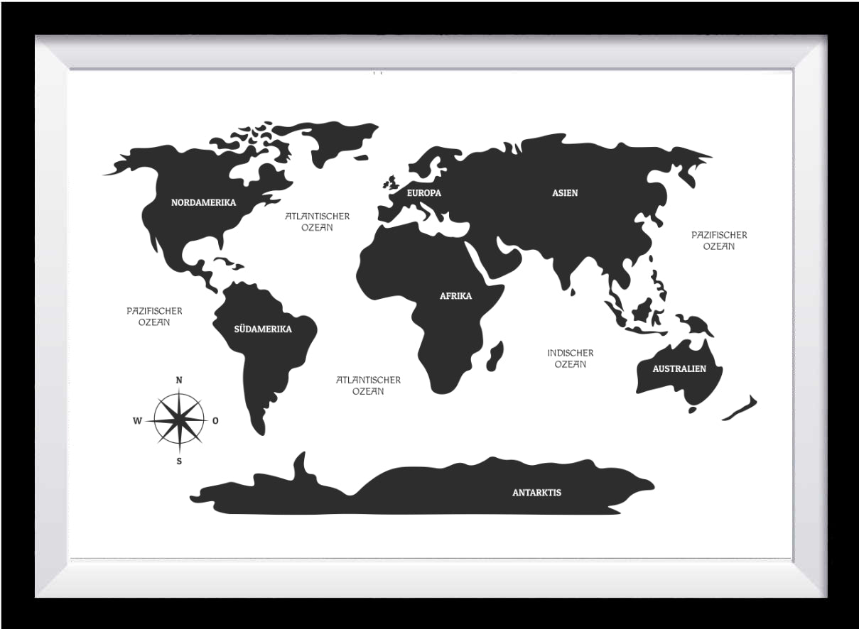Weltkarte Kontinente Schwarz Weiß