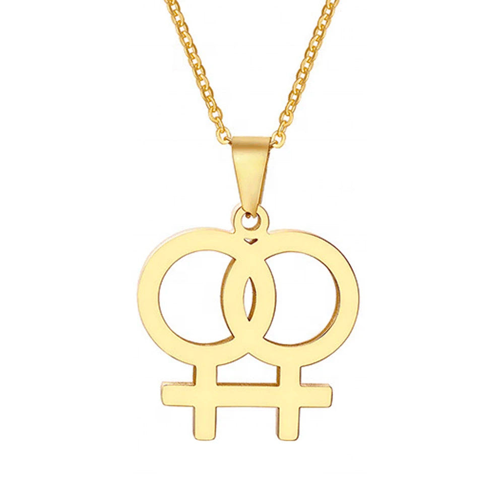 Lesbian Double Venus Symbol Stainless Steel Necklace - Gold – www ...