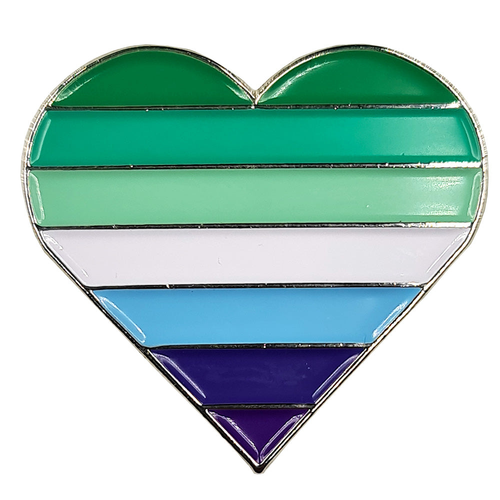 Gay Male Mlm Men Loving Men Flag Silver Metal Heart Lapel Pin Badg 