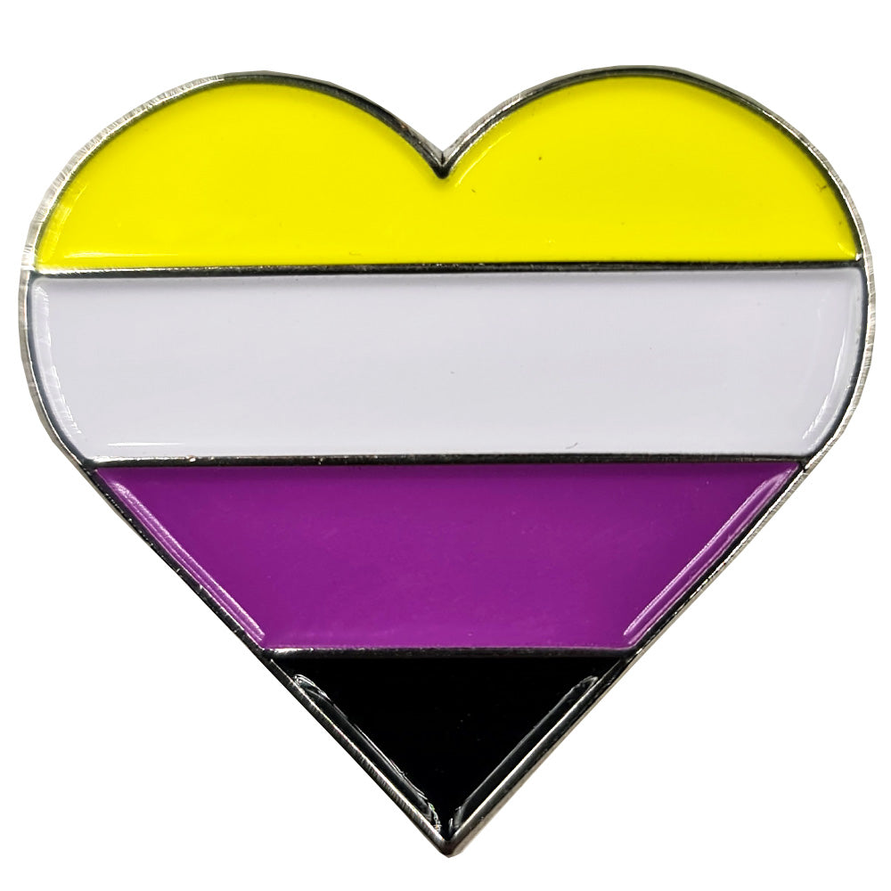 Non Binary Flag Silver Metal Heart Lapel Pin Badge Uk 