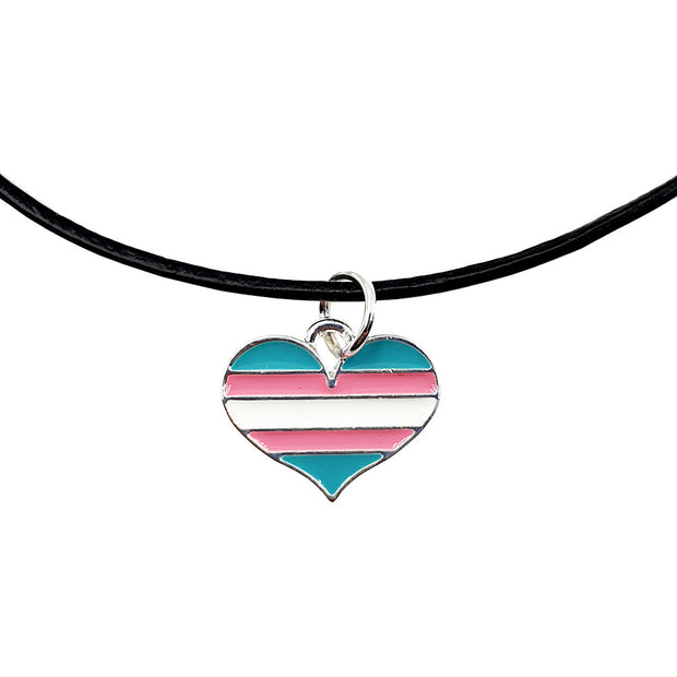 Transgender Flag Silver Plated Heart Charm Necklace Uk
