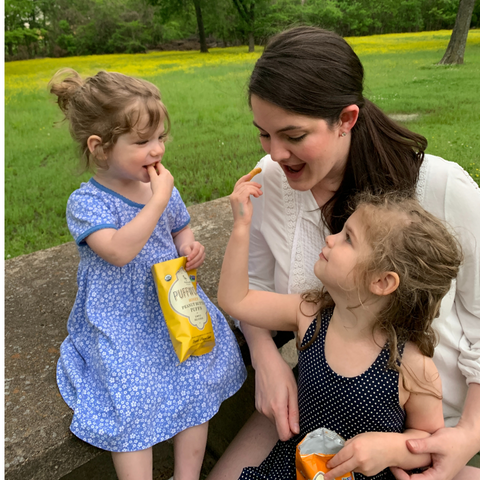 mom with daughters eating Puffworks