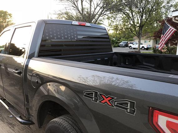 flag on back of truck