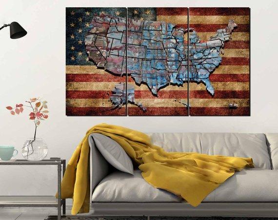 Usa Flag Wall Art Us Flag And Map Art Us Flag Canvas United States Map Onlineamericanstore