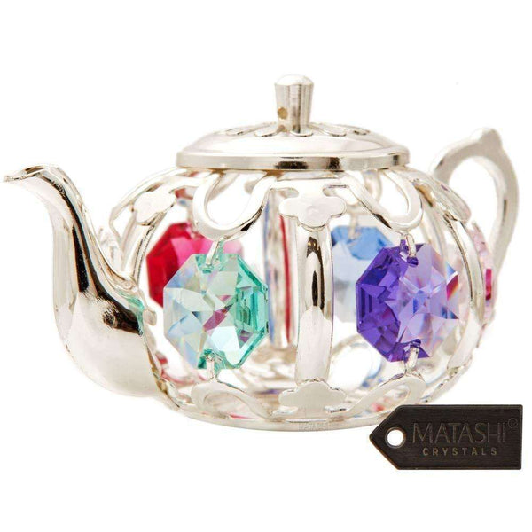 24K Gold Plated Highly Polished Teapot Ornament Made with Genuine Matashi Crystals