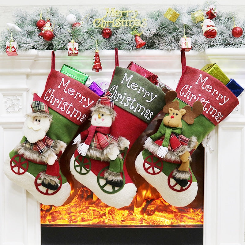 Christmas Stocking Gift Bag Noel Reindeer Santa Claus Snowman