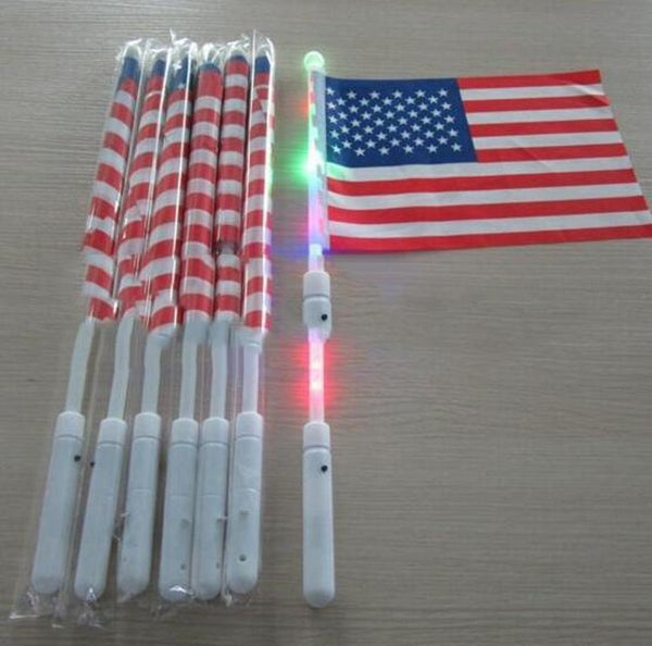 Whosale 20CM*30 cm American Hand LED Flag 4th of July Independence Day USA Banner Flags LED Flag Party Supplies 300pcs/lot