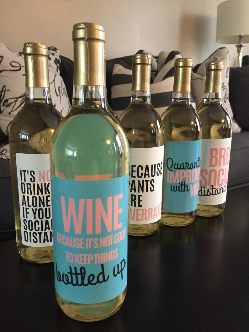 6 Quarantine Gift Wine Bottle Labels Perfect for Social