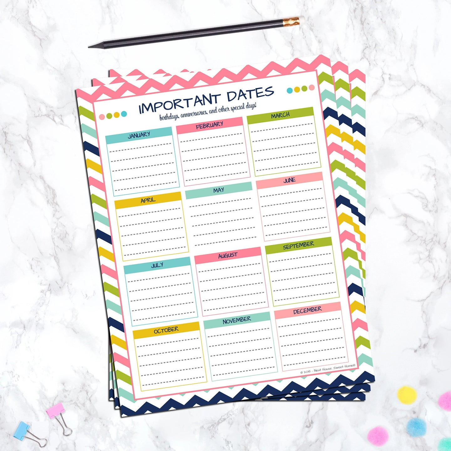 Important and Special Dates Template Instant Download Neat House