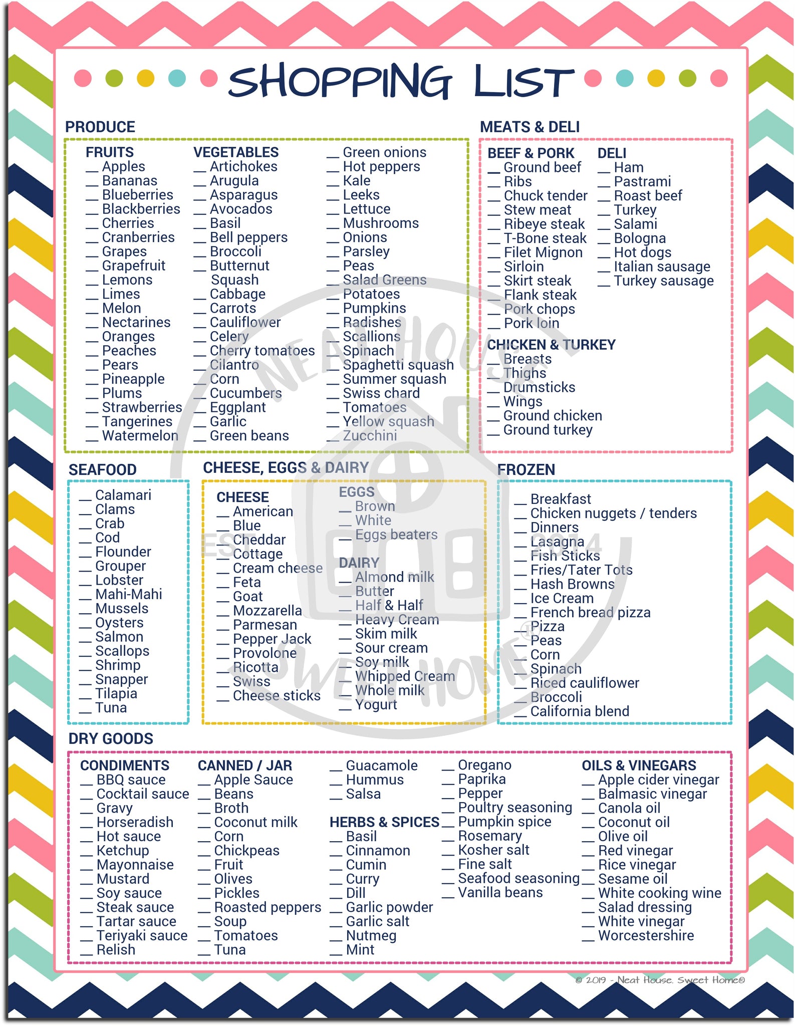 Grocery List Checklist Template