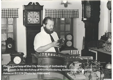 Clockmaker John Innes in his workshop (1973). Courtesy of the City Museum of Gothenburg