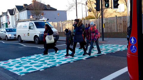 Safe Steps for Schools kids crossing road with traffic stopped