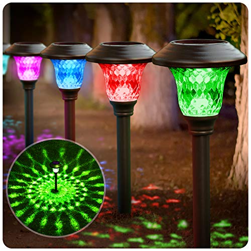 BEAU JARDIN 8 Pack Solar Lights with 7 Color Changing Pathway Outdoor  Garden Stake Glass Stainless Steel Bronze BG292