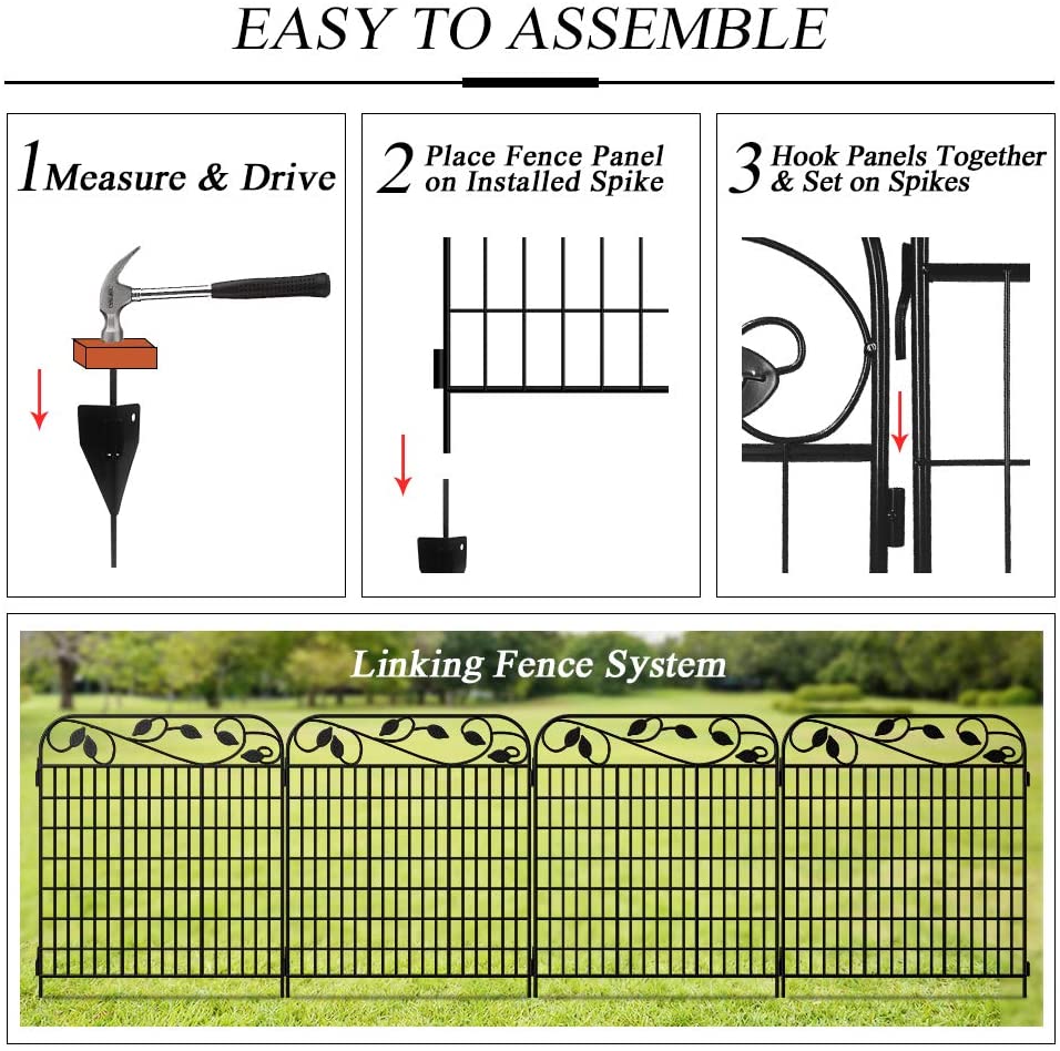 Amagabeli Metal Garden Fence Border 44”x 36”x 4Pack Heavy Duty Tall Mo
