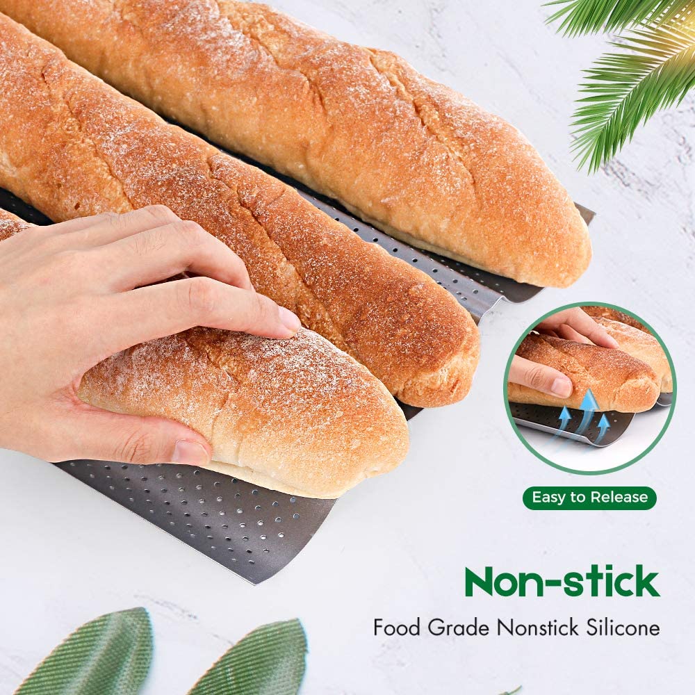 Nonstick French Baguette Pan, 15”x6.3” Carbon Steel 2 Loaf