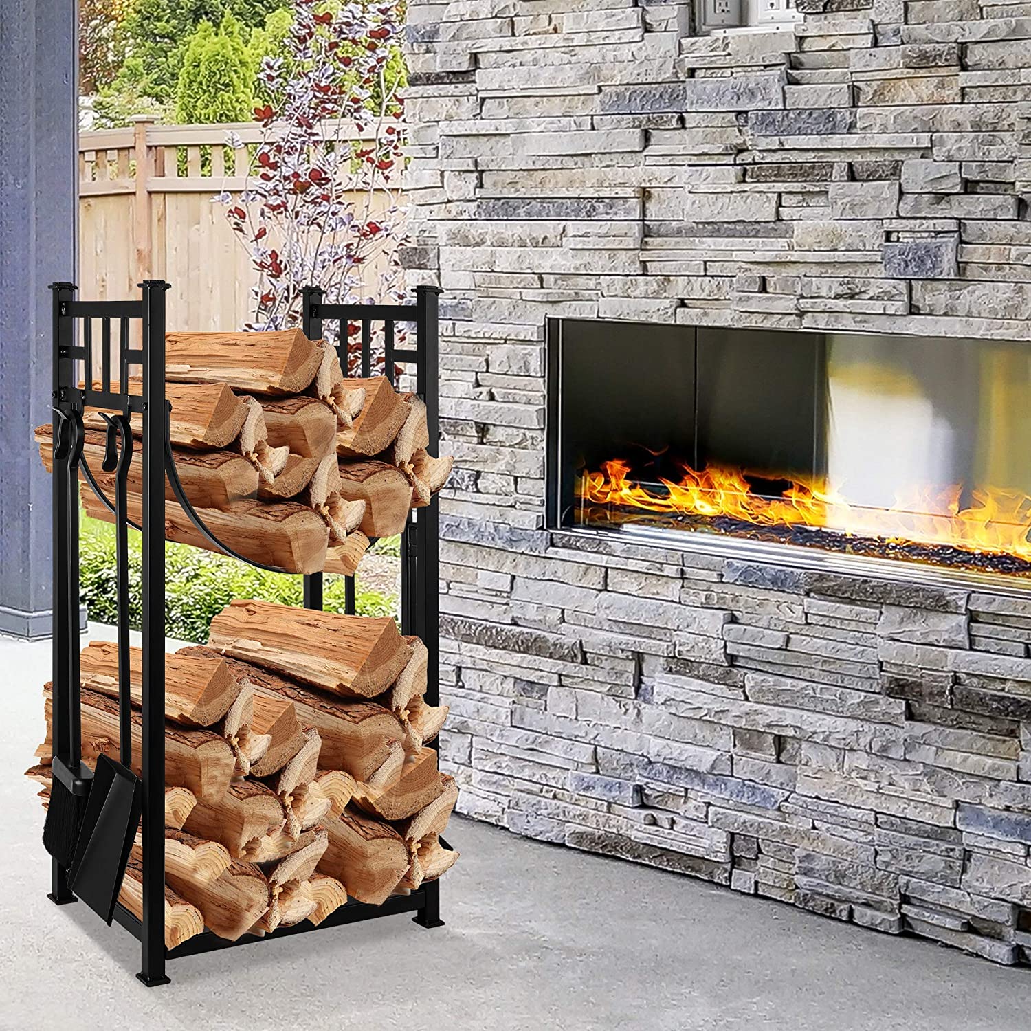 Amagabeli 4ft Firewood Rack Outdoor Log Rack Holder Fireplace