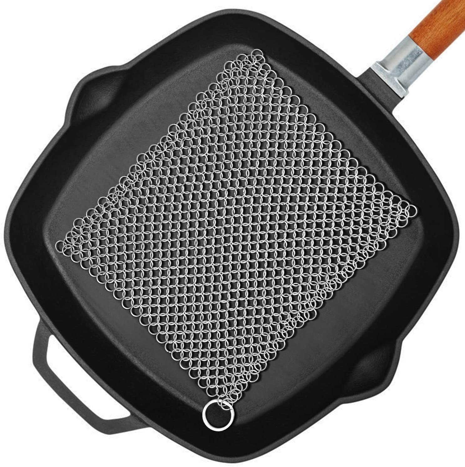 Cast Iron Cleaning Kit with Chainmail Scrubber & Pan Scraper, Upgraded  Chainmail Scrubber with Ergonomic Grip, Dishwasher Safe Cast Iron Skillet  Cleaner for Cast Iron Pans/Skillet/Dish/Pot by SOUHEILO Medium Black