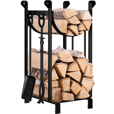 Buy Amagabeli Fireplace Log Rack With Tools Rustic Black Indoor Outdoor  Accessories