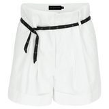 SARAH DE SAINT HUBERT white high-waisted shorts made of crushed cotton with double waist loops. A feminine and flattering fit.