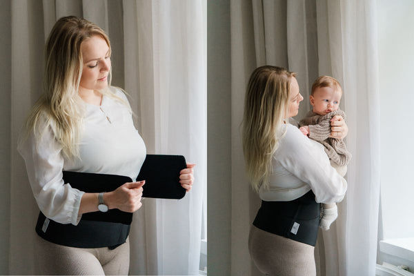 Mother using Lola&Lykke postpartum support band for c-section recovery