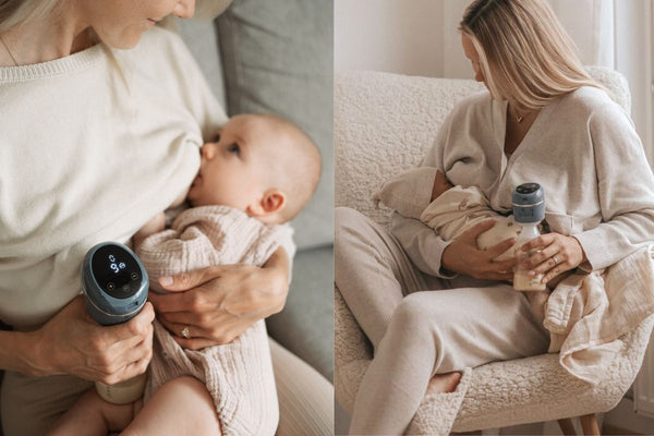 Mother using the Lola&Lykke Smart Electric Breast Pump in a comfortable home environment