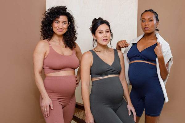 3 models are wearing seamless maternity collection by Noppies