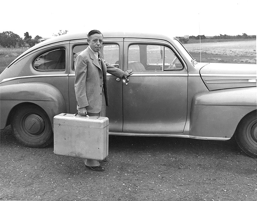 Image of Erle Halliburton with his original Halliburton Case