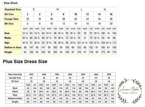 Bridal Dress Size Chart