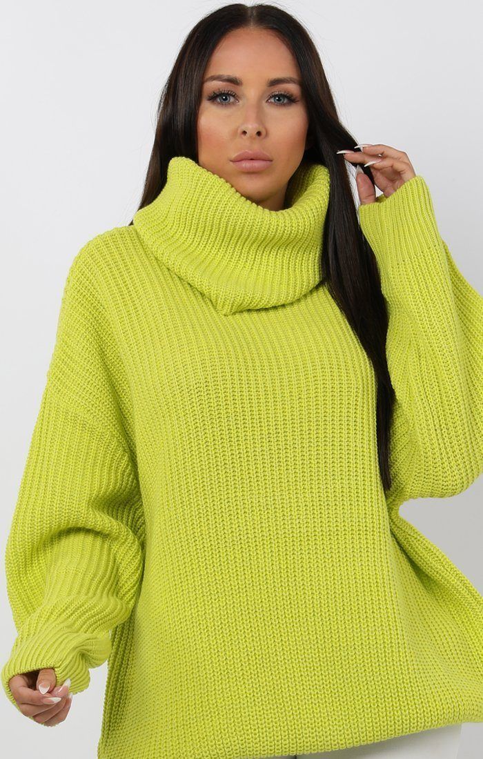 lime green roll neck jumper