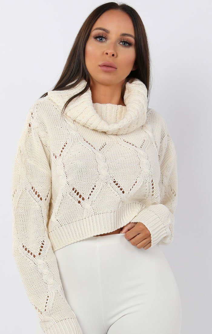 white roll neck knitted jumper