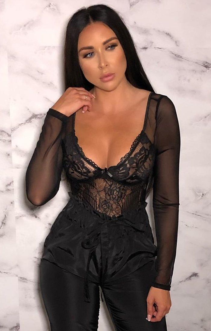 black bodysuit long sleeve lace