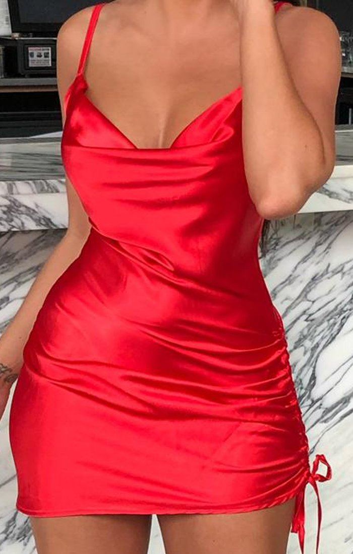 red slip dress mini