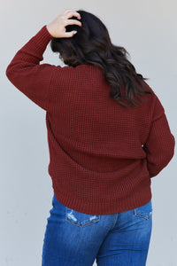 Zenana Autumn is Calling Full Size Waffle Knit Sweater in Dark Rust