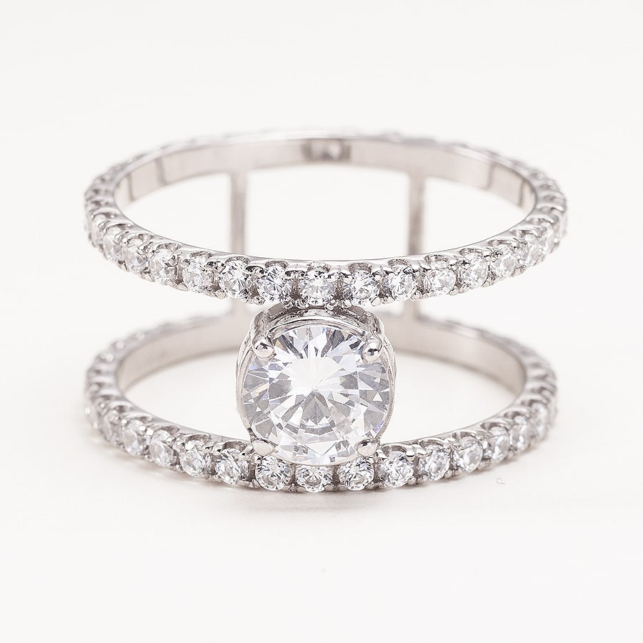 Double Band Engagement Ring with Moissanite