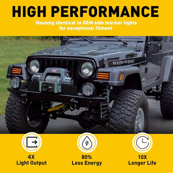 Smoke LED Front Bumper Turn Signal + Side Marker Light for 1997-2006 Jeep  Wrangler TJ