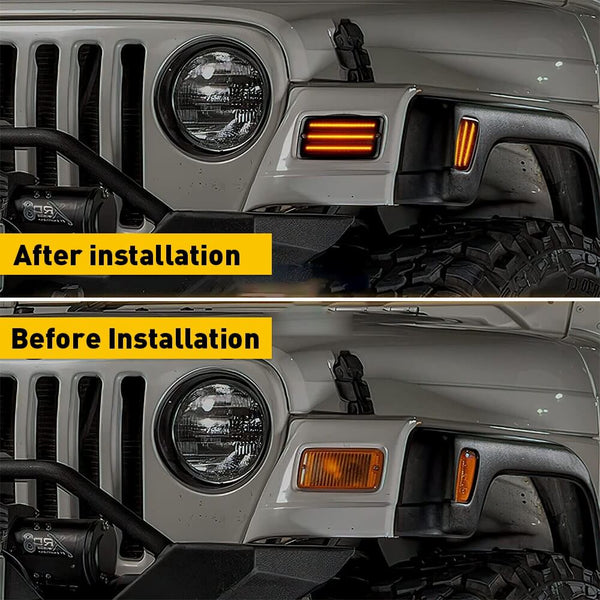 Smoke LED Front Bumper Turn Signal + Side Marker Light for 1997-2006 Jeep  Wrangler TJ