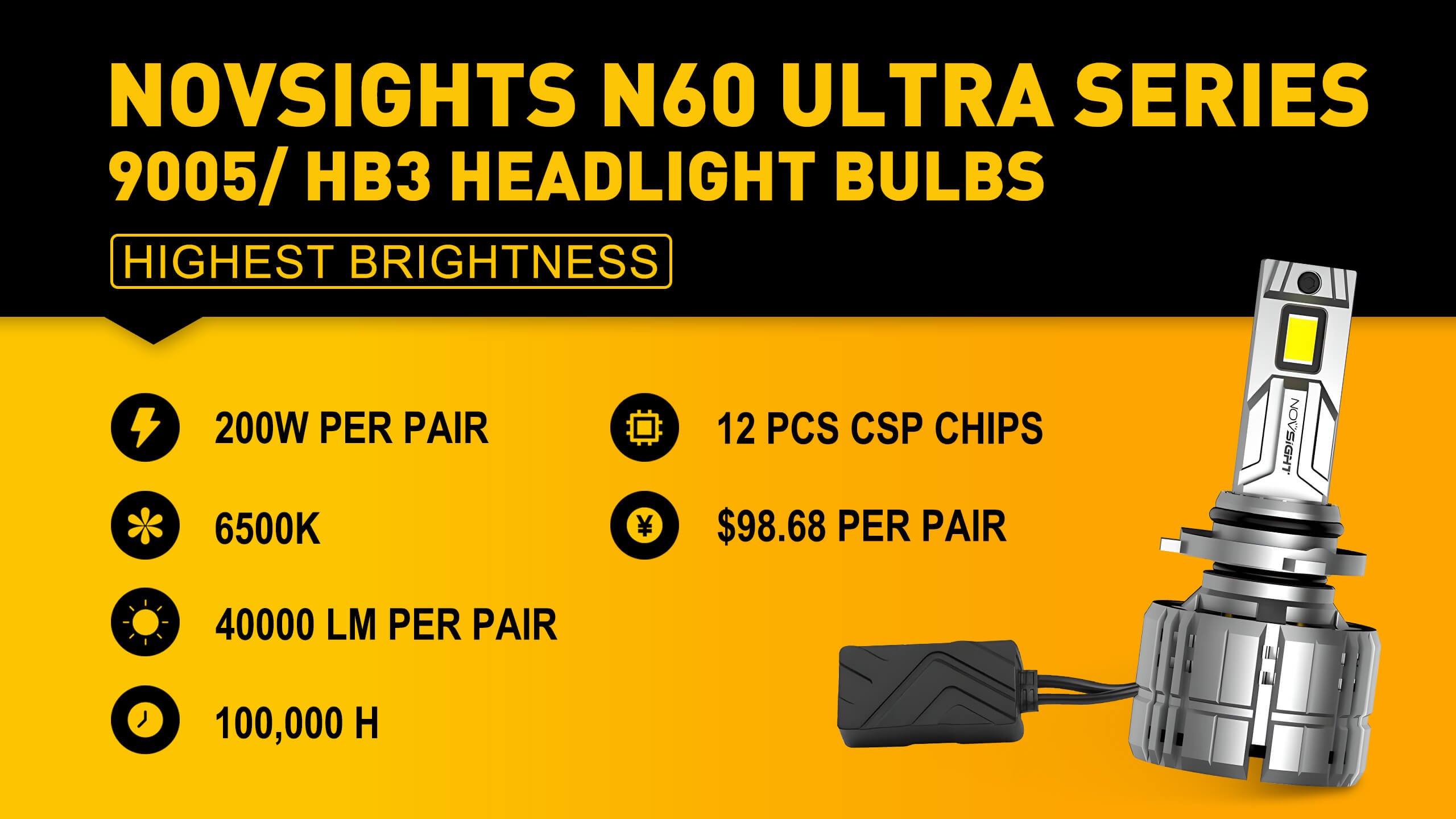 N60 Ultra Series  H11 H9 H8 LED Bulbs Super Bright 200W 40000LM