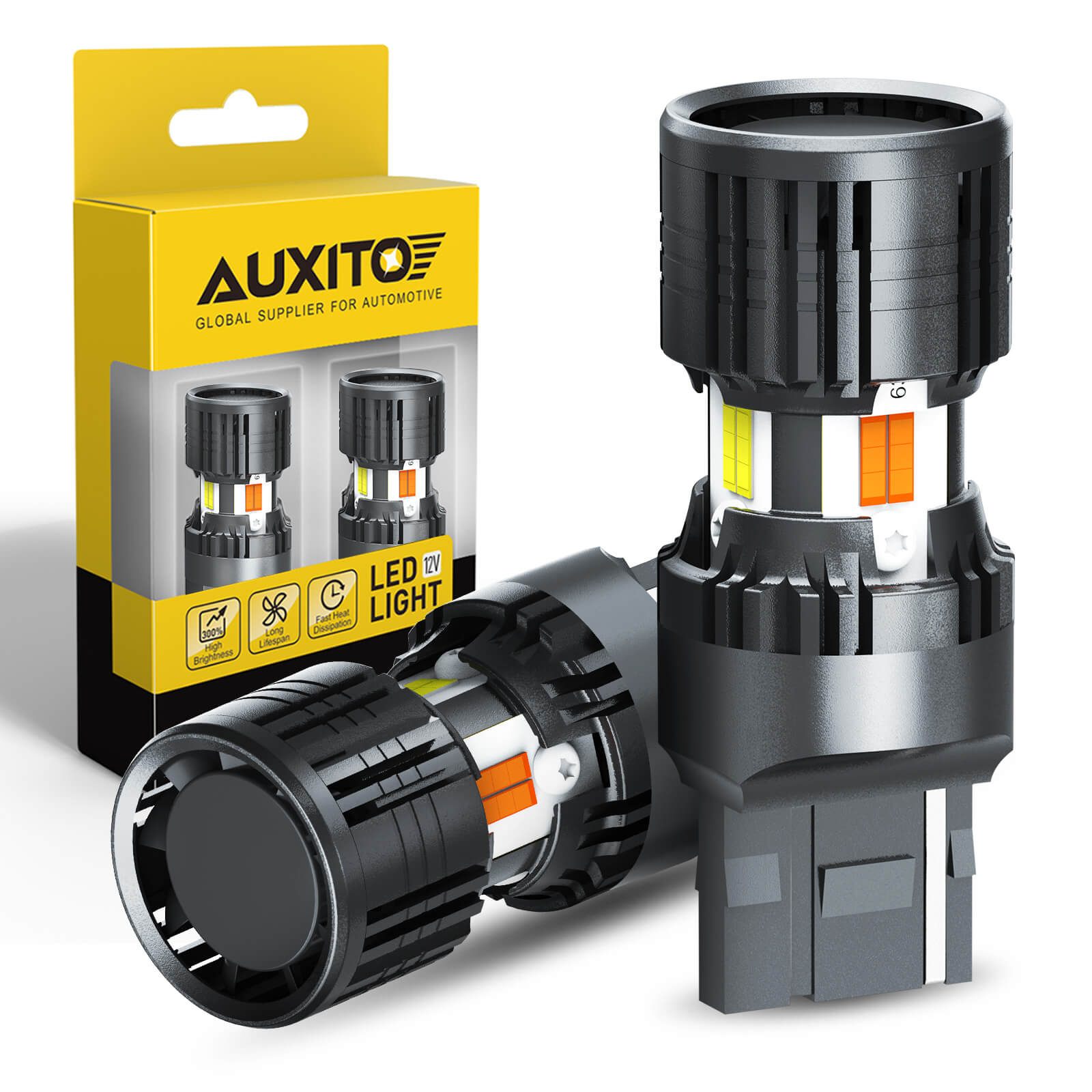 AUXITO CANBUS 7443 7444NA Switchback LED Bulbs with Built-in Resistor Anti Hyper Flash 7443A 7444NAK T20 Dual Color Amber Turn Signal Lights and White DRL/Parking Lights