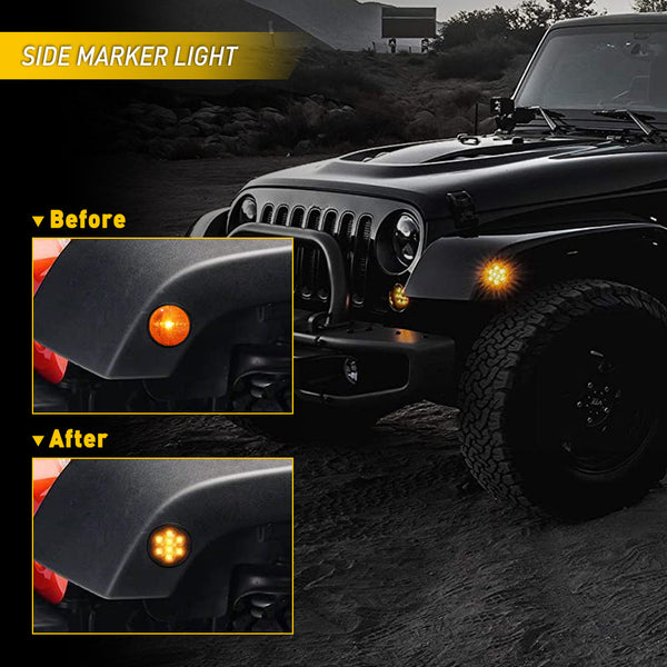 2007-2017 Jeep Wrangler JK Front Grille LED Turn Signal And Side Marker  Fender Lights — AUXITO