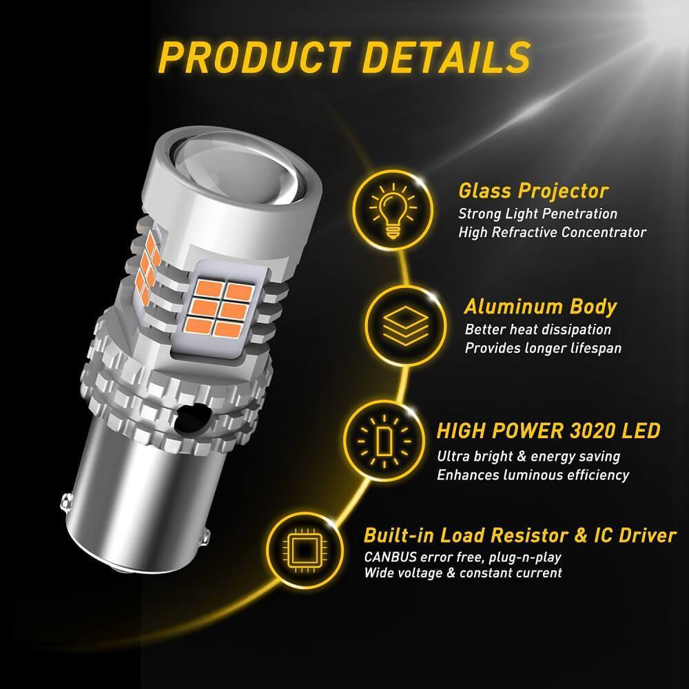 1156 BA15S 7506 LED Bulb Turn Signal Light Bulb with Build-in Load Resistor, CANBUS Error Free 2200K Amber Yellow 2800LM