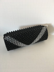 Black and Glass white Color Beaded Clutch